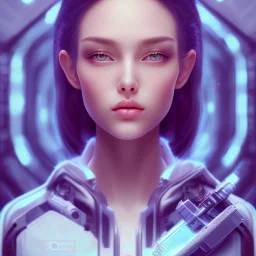 Beautiful girl, Black Hair, Blue Eyes, holding Sniper, wearing a black trench coat, Standing in Spaceship command Room, masterpiece, expert, insanely detailed, 4k resolution, cute big circular reflective eyes, cinematic smooth, intricate detail , soft smooth lighting, soft pastel colors, Eyes slightly Glowing, Cybernetic face