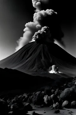 very grainy black and white 35 mm film photograph of a volcanic eruption on la palma, tri - x film, incredible contrast and dynamic range, landscape photography by anselm adams, full format camera, high resolution