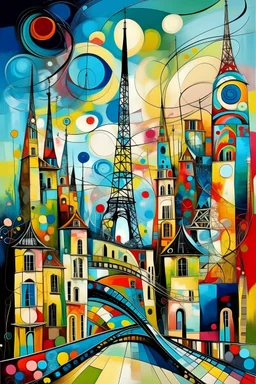 view of a futuristic Paris in a Kandinsky way