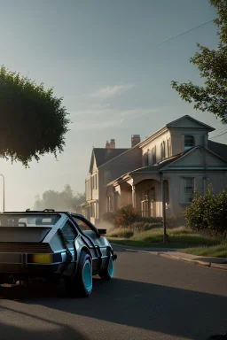 back to the future 1980´s,car, houses, trees, city,