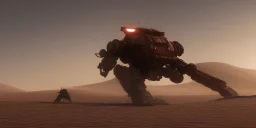 Armored Core machine robot fight another Armored Core fly in the sky in the desert with beside the ocean where you can see the space in the sky with twilight on the horizon, 4k resolution