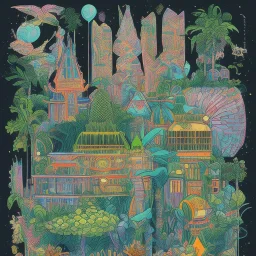 city, tropical, latino, plants, flat design, 2 colors, risograph zine