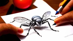 2159. Robotic insect drawing a picture, holding six gel-pens in its six hands, drawing a beautiful picture with four pens, one pen in each hand. The picture is almost finished. Artistic, beautiful lighting, attractive composition, photorealistic, extremely detailed, chiaroscuro, rule of thirds