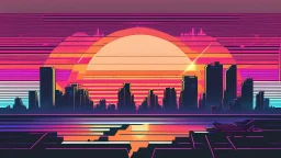 synth-wave, synth-wave one sun, synth-wave city, simple,iconic:1.8), comic style