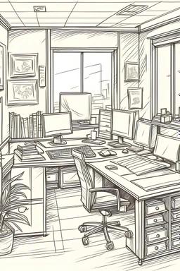 drawing of a work office