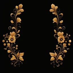 draw Russian patterns in the style of Khokhloma, Khokhloma with gold and black flowers