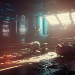 Cyberpunk in Spaceship indoor cyber cat unreal 5, octane render,cinema4d, dynamic lighting, dramatic lighting, 4k, redshift render, highly detailed, hyper realistic, in space