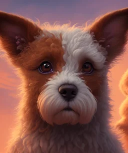 close-up portrait of cute dog, detailed, digital painting, concept art, breathtaking, 8k resolution, volumetric lighting, extremely detailed, beautiful, establishing shot, artistic, hyperrealistic, nature background, beautiful face, renderman gofur render, art by sam curry