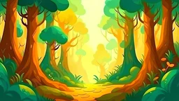 Background mystical forest illustration, cartoon style landscape,endless nature background