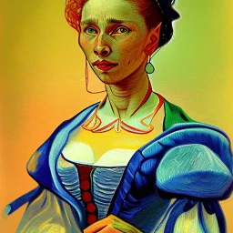 portrait of a beautiful busty woman Vincent van Gogh style smiling