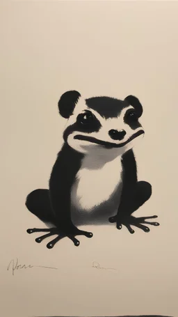frog badger with distinct shadow on paper, signed by a toddler