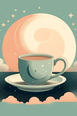 Moon and coffee retro, soft cool colors