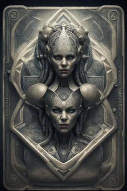 sacred geometry playing card, hyper violent ogre women soccer team in the Olympics in the style of Giger and fallout 4 ,,bokeh like f/0.8, tilt-shift lens 8k, high detail, smooth render, down-light, unreal engine