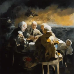 Putin, President Xi Of China And Joe Biden Play Chess With Atomic Bomb Mushroom Cloud,Complex Surgical Instruments Intermixed With A Newborn Boy,Minimalism,Painting By Adrian Ghenie,Rene Magritte,Pablo Picasso,Michelangelo,Salvador Dali,Lucian Freud