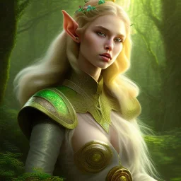 romantic fantasy spray painting, portrait of ultracute green eyed blonde robed elf poet sitting on huge marble throne, loosing torch in magical forest, foliage frame