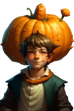 D&D sorceler boy with a pumpkin on his head