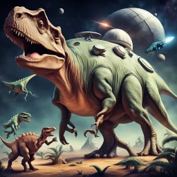 Dinosaurs with a space ship