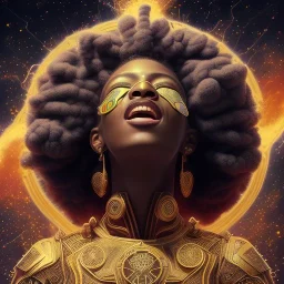 Octane render. 4K Oil painting. Fine art. Detailed. Fractal. Chakras. Sacred geometry. a brain exploding. kintsugi. Chaos. Portrait of a young black woman laughing. Screaming. Smiling. dark skin black woman .a mind exploding. limitless. .non linear reality . Laugh until you cry. Tears the colour of oil. joy rolling of her body. Tears of her eyes nose and mouth like a oil spill.