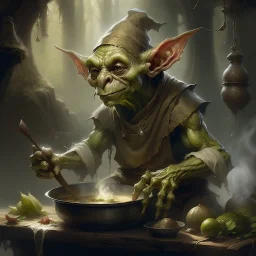 old fantasy illustration lone goblin cook