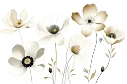 simples flowers in neutral colors on a white background, making the focus on the flowers who have a bit of color. hyper realistic