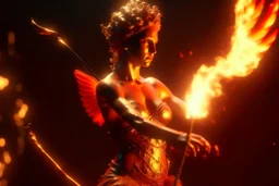 4k full realism, full details, full lights, qualité photo, cupidon brule un coeur avec un lance flammes