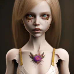 Realistic body, wildflower, doll, blood, scythe, dolly, intricate detail,