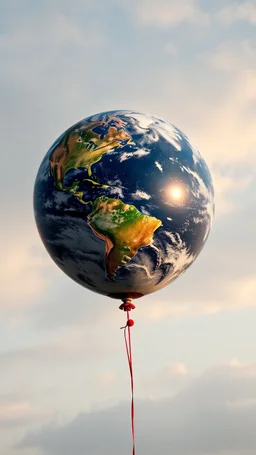 A ballon of earth with a string hold by a clown