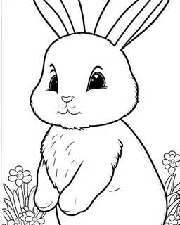 b/w outline art for kids coloring book page, cute beautiful Farm animals for kids age 2-7 themed, coloring pages, rabbit, full white, kids style, white background, whole body, Sketch style, full body (((((white background))))), only use outline., cartoon style, line art, coloring book, clean line art, Sketch style, line-art