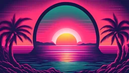 sun horizon stars sea retrowave neon wallpaper