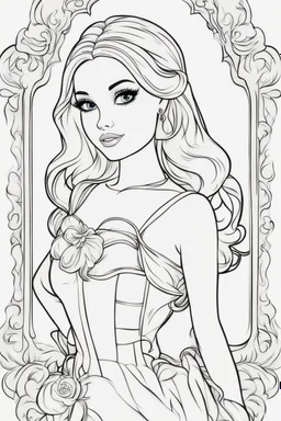 outline art for kids barbie coloring pages , no background, sketch style, full body, only use outline, mandala style, clean line art, white background, no shadows and clear and well outlined. should look exactly like barbie