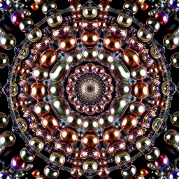 3d Kaleidoscope recursive made of a metallic random color spheres turning many times likr Spirograph drawing Kaleidoscope Ruler Set creation