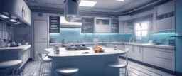 sci-fi. kitchen. Realistic photo. HD. Glowing. 3d style