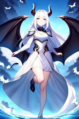 angel, demon, angel demon hybrid, half angel, half demon, black angel wings, white demon wings, black and white, balance, horns, armor, noble clothes, black and white armor, black and white clothes