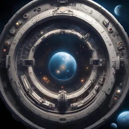 highly detailed city spacecraft in space ,Portholes, luminescent , 35 mm focal length