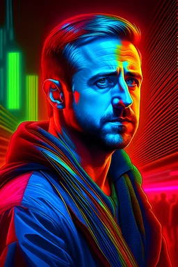 Ryan Gosling from Blade Runner 2049 art with neon