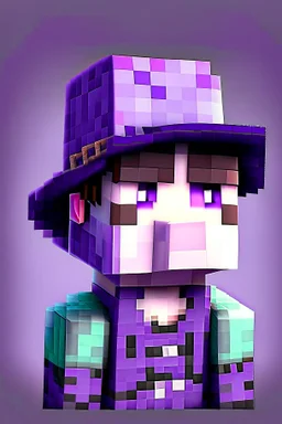 a profile picture of a purple Minecraft block face, cute, farmer clothes, 2d, large pixel style