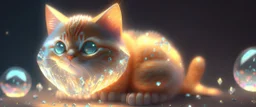 A cute adorable baby ginger cat made of crystal ball with low poly eye's surrounded by glowing aura, flamming sparkles highly detailed intricated concept art trending artstation 8k