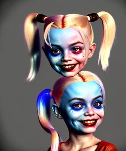 Harley quinn toddler, full body, soft skin, dramatic lighting, hyper realistic