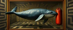 whale as punching bag, painted by Rembrandt, inside mirror maze