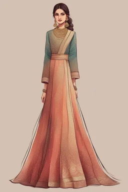 AN ILLUSTRATION OF a girl wearing mehdi lehnga dress