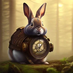 Forest in steampunk rabbit, extremely detailed, UHD, 8k,The close-up camera effect,sharp focus,perfect,position,hyperphotorealistic