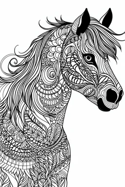 create a 2d black outline, "horse coloring book for girls", coloring page, low details design, black contour, coloring page design, simple background, colorful , card style, coloring page for girls, white background, sketch style