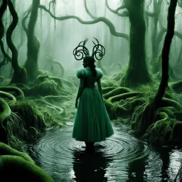 [photo for Pan's Labyrinth (2006): in the swamp] In a fantasmagoric scene, amidst the swirling mists of a mystical realm, there emerges Serpent Lebe, the mythical ancestor of fertility. Serpent Lebe coils and undulates with an otherworldly grace, its scales shimmering with ethereal light. The air is thick with the scent of ancient magic, and the ground beneath trembles with the power of creation.