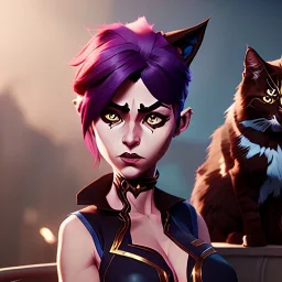 Cat girl and cat boy, highly detailed, professional lighting, dynamic lighting, HDR, action sequence