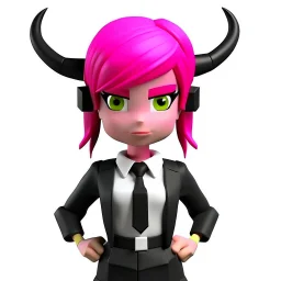 ROBLOX woman character pink hair with horns with white t-shirt and black tie