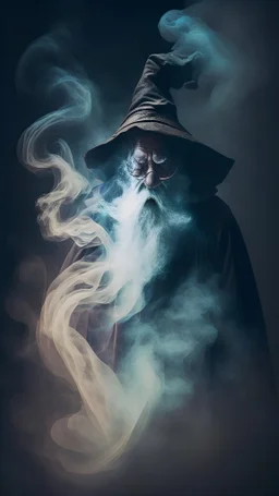 old wizard disappearing into thick smoke