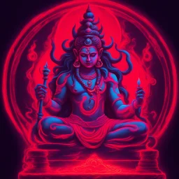 God shiva Demonic image in neon red color pallet