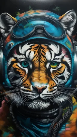 Futuristic tiger with gasmask, colorful ,powerful nuclear jungle art ,Hyperrealistic stunning Master piece