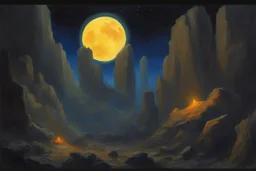 Night, mountains, rocks, sci-fi, rodolphe wytsman impressionism paintings