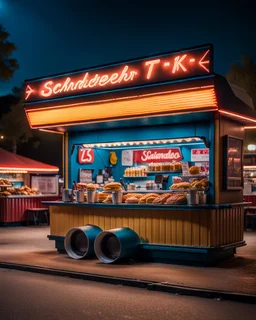Create a hyper-realistic, photo-realistic 8K image in a 2.39:1 ultra-wide cinematic aspect ratio, captured with a Phase One XT IQ4 150MP medium format camera using a Schneider Kreuznach 80mm LS f/2.8 lens, set in a glowing 1950s-style drive-in snack bar during golden hour, with warm sunlight casting long shadows and neon lights beginning to flicker on. Marilyn Monroe is styled with her iconic platinum curls and red lipstick, wearing a retro pink waitress uniform with a frilly apron, balancing a